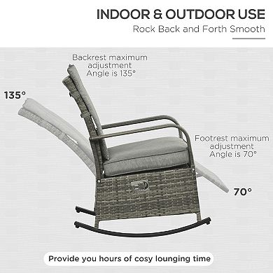 Outsunny PE Rattan Rocking Recliner with Footrest, Gray