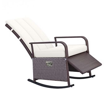 Adjustable Wicker Recliner Cushion Rocker Chair Pool Chaise Patio Lounge Outdoor