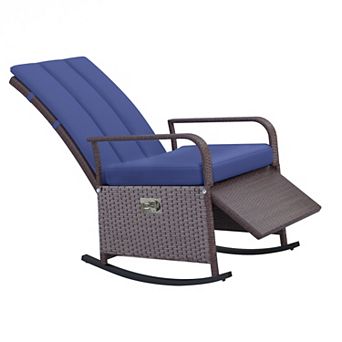 Adjustable Wicker Recliner Cushion Rocker Chair Pool Chaise Patio Lounge Outdoor