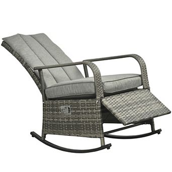 Adjustable Wicker Recliner Cushion Rocker Chair Pool Chaise Patio Lounge Outdoor