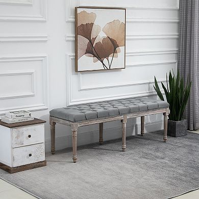 Padded Hallway Bench With Tufted Velvet Touch Fabric And Rubberwood Legs, Grey