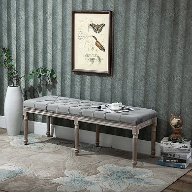 Padded Hallway Bench With Tufted Velvet Touch Fabric And Rubberwood Legs, Grey