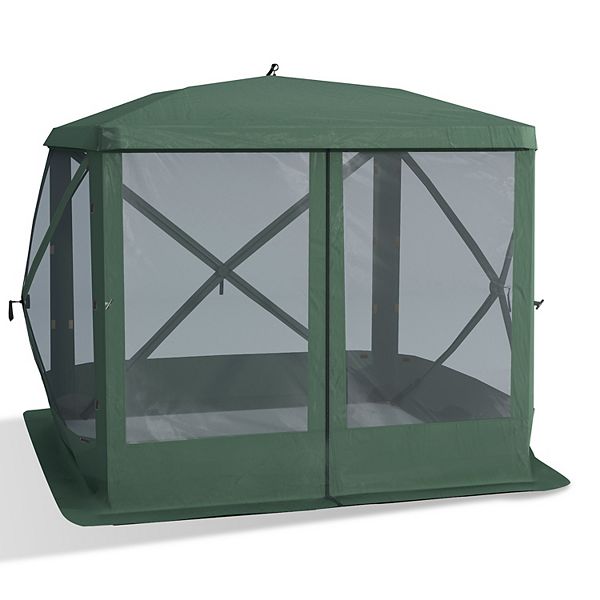 85" X 85" Portable Backyard Gazebo W/ Ground Stakes Guy Ropes & Carry Bag, Green - Green