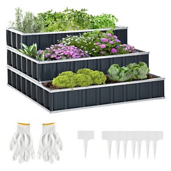3 tier Raised Garden Bed, Metal Elevated Planer Box W/ Gloves, Easy Assembly
