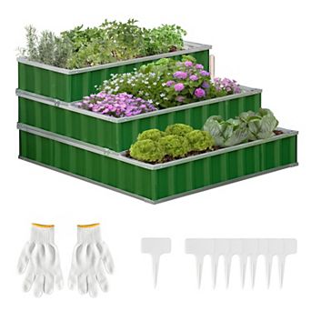 3 tier Raised Garden Bed, Metal Elevated Planer Box W/ Gloves, Easy Assembly