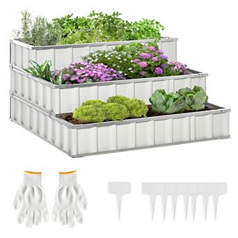 3 tier Raised Garden Bed, Metal Elevated Planer Box W/ Gloves, Easy Assembly