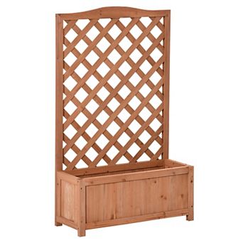 28"x11"x46" Raised Garden Bed Wood Planter Box W/ Trellis Vine Climbing, Brown