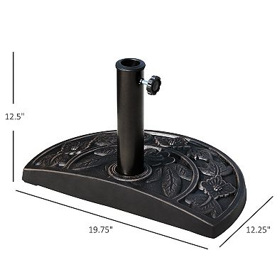 Outsunny 20lbs Half Round Patio Umbrella Base Outdoor Decorative Resin Parasol Stand Holder for 1" 1.9" Pole for Lawn Deck Backyard Garden Bronze