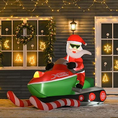 Santa Claus Driving Snowmobile Christmas Outdoor Automatic Yard Led Inflatable