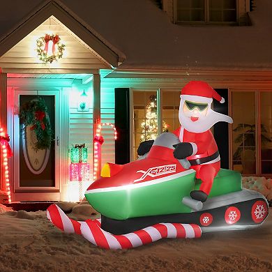 Santa Claus Driving Snowmobile Christmas Outdoor Automatic Yard Led Inflatable