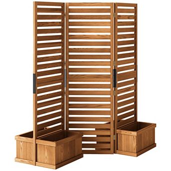 Outsunny Privacy Screen w/ Planter Box, 4 Raised Beds, Drainage Hole