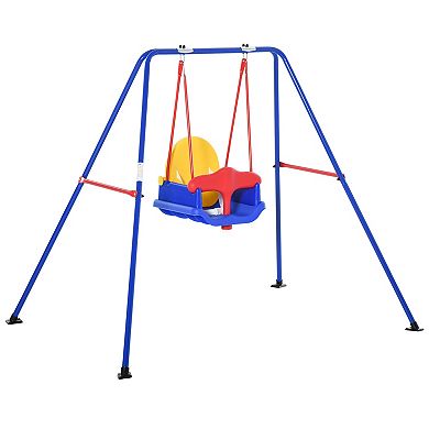 Outsunny Metal  Toddler Swing Set with Baby Seat Harness Backyard Playground Outdoor 
Garden Playset for Kid Age 3 36 Months