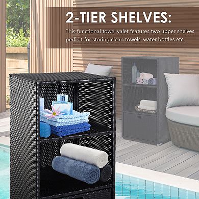 Waterproof Pool Storage, Valet Towel Rack, 2 Shelf Organizer Drawer, Espresso