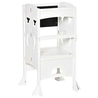 Qaba Kids Kitchen Step Stool Ladder Folding Toddler Tower w/ Chalkboard