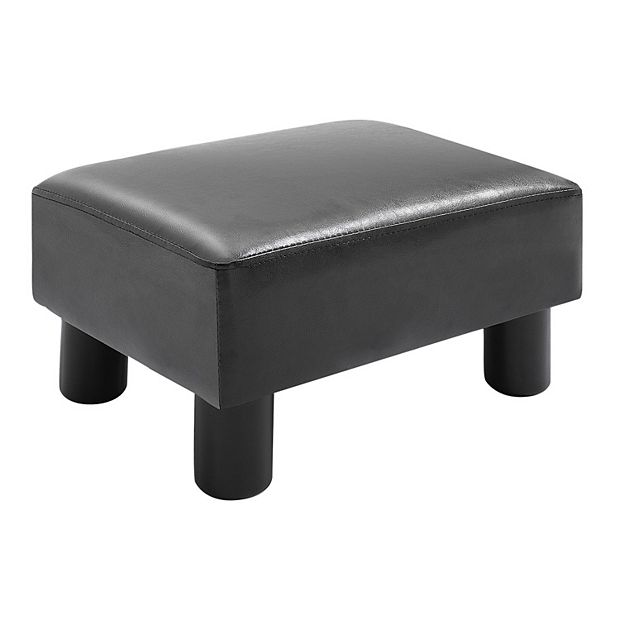 HOMCOM Modern Faux Leather Upholstered Rectangular Ottoman Footrest with  Padded Foam Seat and Plastic Legs Bright Black