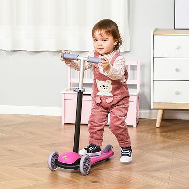Qaba 3 in 1 Kids Scooter Sliding Walker and Push Rider with 3 Balanced Wheels Adjustable Height and Removable Storage Seat Toy Vehicle for 2 6 year Olds Pink
