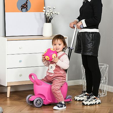 Qaba 3 in 1 Kids Scooter Sliding Walker and Push Rider with 3 Balanced Wheels Adjustable Height and Removable Storage Seat Toy Vehicle for 2 6 year Olds Pink