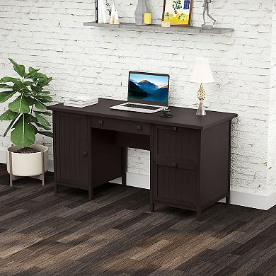 Wooden Business Desktop Workstation With 3 Drawers For Hanging Files, Grey