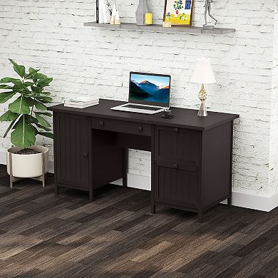 HOMCOM Vintage Executive Computer Desk Home Office Work station Student Table with Cabinet and 3 Drawers for Hanging Files Brown