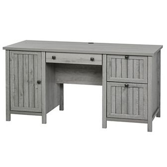 Wooden Business Desktop Workstation With 3 Drawers For Hanging Files, Grey