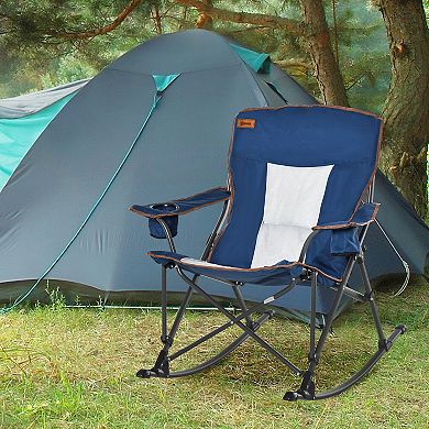 Outsunny Outdoor Folding Beach Camping Chair with Strong Steel Legs Side Cup Holder and Durable Oxford Fabric Blue