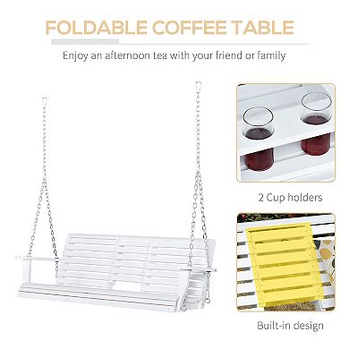 Outsunny 3-Seater Wooden Porch Swing Bench with Folding Table