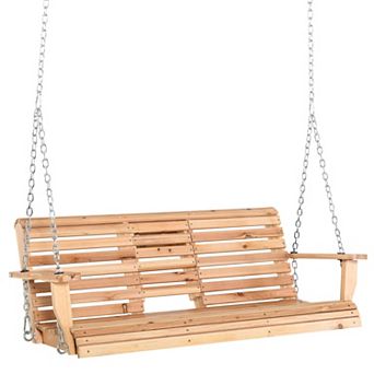 Outsunny 3-Seater Wooden Porch Swing Bench with Folding Coffee Table
