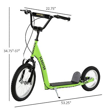 Aosom Youth Scooter Kick Scooter for Kids 5+ with Adjustable Handlebar Front and Rear Dual Brakes Inflatable Wheels Green