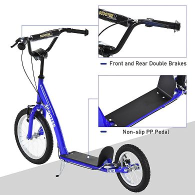 Aosom Youth Scooter Kick Scooter for Kids 5+ with Adjustable Handlebar Front and Rear Dual Brakes Inflatable Wheels Green
