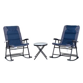 3 pc Folding Outdoor Furniture Set, Rocking Chairs, Coffee Table, Blue