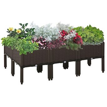 Outsunny 6 pc Raised Garden Bed PP Raised Flower Bed Plant Stand Stackable Vegetable Herb Grow Box
