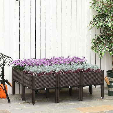 Outsunny 6 piece Raised Garden Bed PP Raised Flower Bed Plant Stand Stackable Vegetable Herb Grow Box