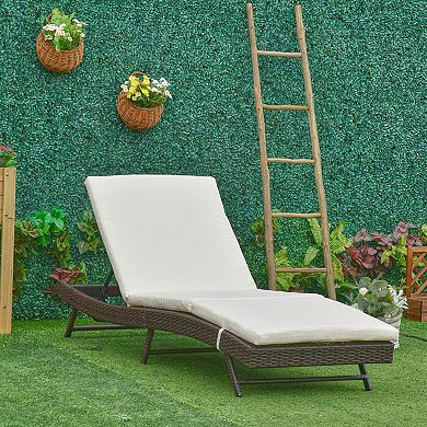 Patio Adjustable Rattan Wicker Chaise Lounge Chair Cushioned Outdoor Furniture