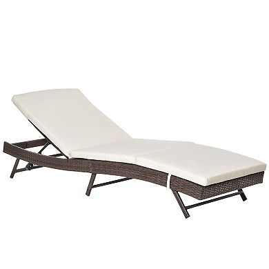 Outsunny 5 Position Adjustable Outdoor PE Rattan Wicker Chaise Patio Louge Chair   Brown / Cream