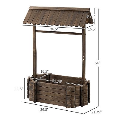 Outsunny Wooden Wishing Well Raised Garden Bed, Flower Planter