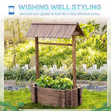 Outsunny Wooden Wishing Well Raised Garden Bed, Flower Planter