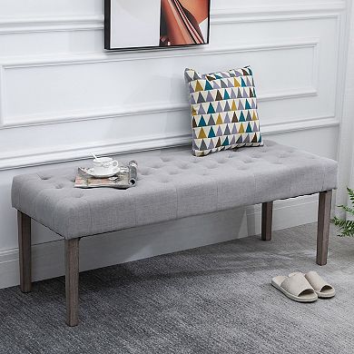 HOMCOM Simple Tufted Upholstered Ottoman Accent Bench with Soft Comfortable Cushion and Fashionable Modern Design Grey