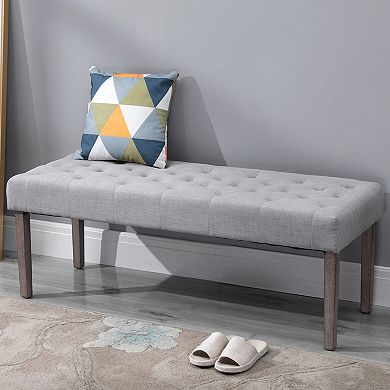 HOMCOM Simple Tufted Upholstered Ottoman Accent Bench with Soft Comfortable Cushion and Fashionable Modern Design Grey