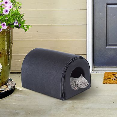 PawHut Dome Heated Cat House Portable and Waterproof Pet Shelter for Kitty in Winter Black