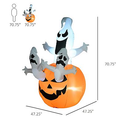 6ft Inflatable Halloween Jack-o-lantern Ghosts Anchored Outdoor Display W/ Leds