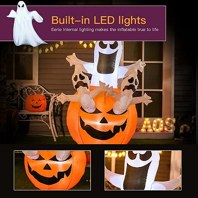 6ft Inflatable Halloween Jack-o-lantern Ghosts Anchored Outdoor Display W/ Leds