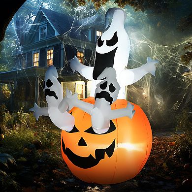 6ft Inflatable Halloween Jack-o-lantern Ghosts Anchored Outdoor Display W/ Leds