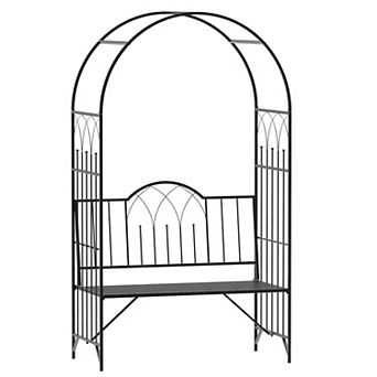 80" Steel Metal Outdoor Garden Arbor Archway With Bench Seating Black
