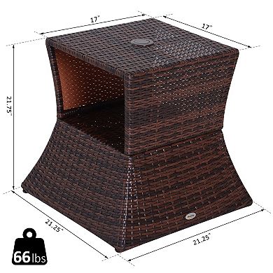 Outdoor Patio Rattan Wicker Coffee Table Bistro Side Table With Umbrella Hole