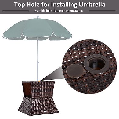 Outdoor Patio Rattan Wicker Coffee Table Bistro Side Table With Umbrella Hole