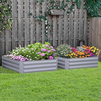 Set Of 2 Raised Garden Bed Galvanized Steel Planter Boxes Easy Quick Setup