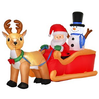 HOMCOM 6.5 ft Long LED Lit Inflatable Santa Claus Reindeer Snowman Yard Display