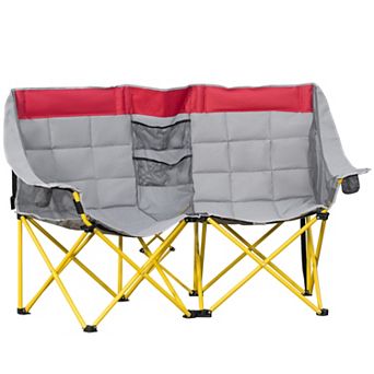 Outsunny Double Seat Camping Chair Folding Loveseat w/ Carry Bag & Grey