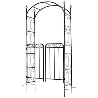2.1m/85" Metal Garden Arbor Arch W/ Gate, Backyard Decor Climbing Planter Frame