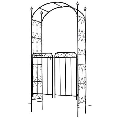 2.1m/85" Metal Garden Arbor Arch W/ Gate, Backyard Decor Climbing Planter Frame